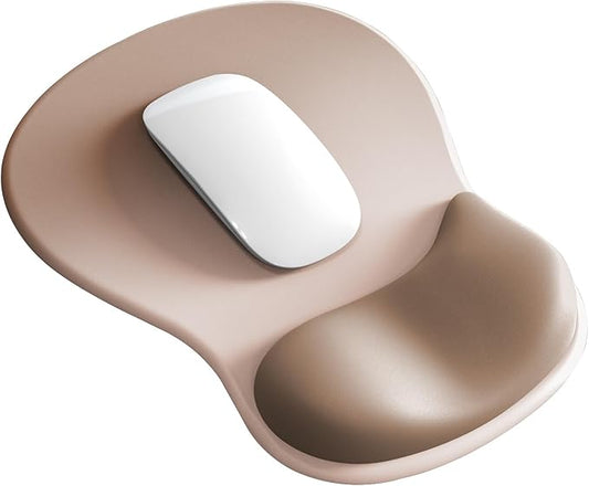 Mouse Pad with Wrist Rest,Ergonomic Mouse Pad with Comfortable Gel Wrist Rest Support and Non-Slip PU Base for Easy Typing Pain Relief, Durable and Washable (Khaki‌ Apricot)