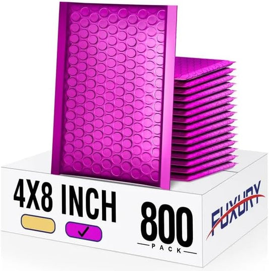 Fuxury Foil Bubble Mailers 4x8" 800 Pack,Sturdy Padded Envelopes Usable Size 4x7",Strong Adhesion Bubble Shipping Envelopes,Thick Opaque Shipping Bags for Mailing Jewelry Makeup Gift Small Item Purple