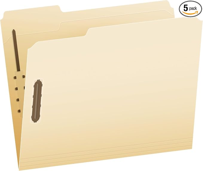 Pendaflex Fastener File Folders,2 Fasteners,Pockets with Prongs,File Organizers for School,Home and Office,Letter Size,Manila,1/3 Cut Tabs,in Left,Right,Center Positions,50 Per Box (FM213),(Pack of 5)