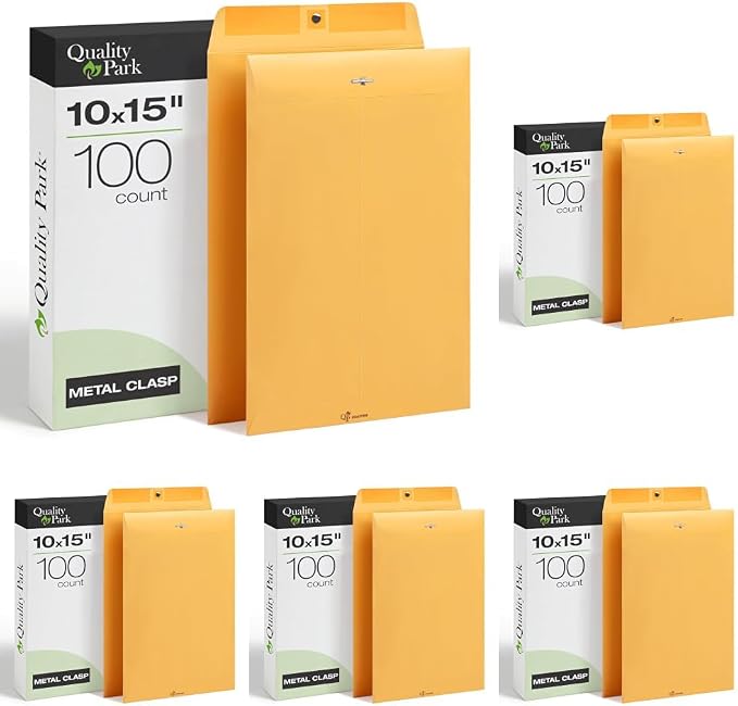 Quality Park Clasp Envelopes, Brown Kraft, Box of 100 (37898), 10 x 15 Inches (Pack of 5)