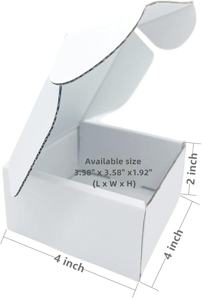 Small White Box 4 x 4 x 2 Inch 50 Pack Recyclable Corrugated Gift Mailers Storage Business Packaging Shipping Boxes