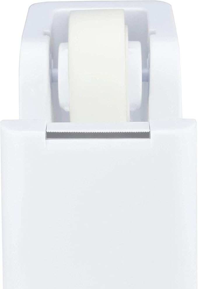 ABEL SimpleWork Desktop Tape Dispenser, White, 1 in Core, Non-Skid Weighted Base, Tape Cutter for Office, Home, School, and Crafts