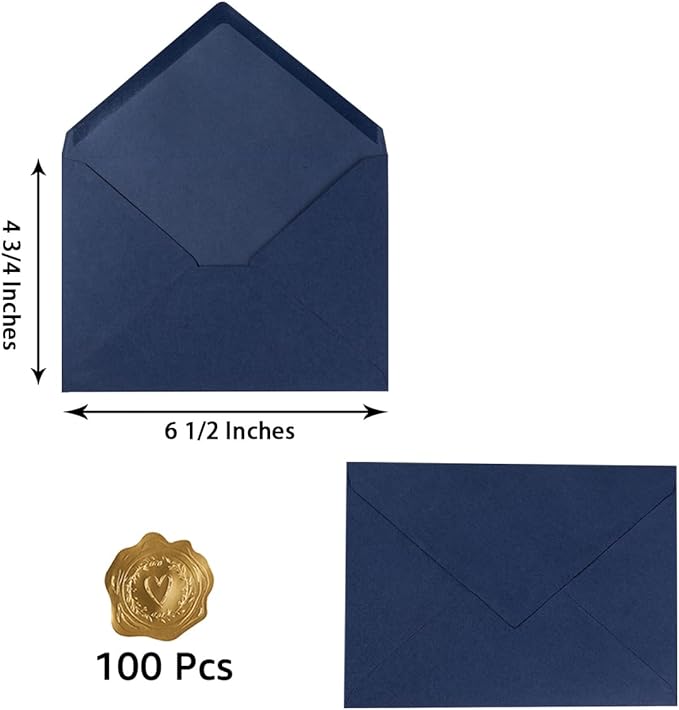 100 Pieces A6 Envelopes Colorful 4x6 Envelopes for Greeting Cards, Birthday, Weddings, Baby Shower Invitation Cards (Navy Blue, 6 1/2 x 4 3/4 Inches)