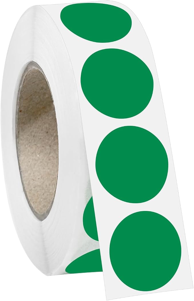 1000 PCS 3/4" Green Dot Stickers Round Circle Coding Labels | Used for manual labor in kindergartens, garage yard price sales, organizing activity color groups,marking spice bottles