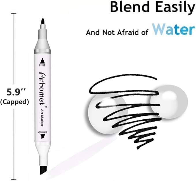 Arhomet 6pcs Black Alcohol Markers Set, Dual Tips Art Markers Drawing Sketched Double Tipped for Beginner Adults Artists (Black)