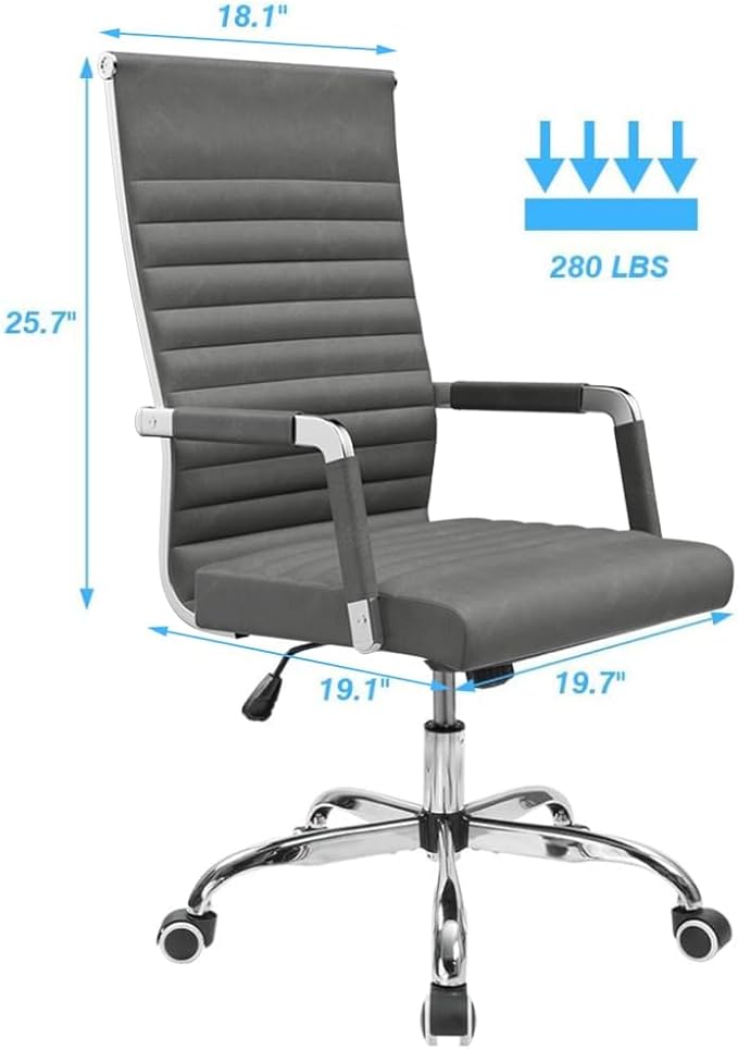 Furmax Ergonomic Office Desk Chair, Executive Ribbed Mid-Back PU Leather Conference Room Chair Adjustable Swivel Chair with Arms (1, Bicolor Vintage Grey)
