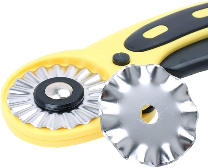 AUTOTOOLHOME 45mm Rotary Cutter Set with 9 Pack Replacement Rotary Blades Skip Rotary Blades Pinking Rotary Blades for Sewing Fabric Leather Quilting Cutter Paper Perforating Tool