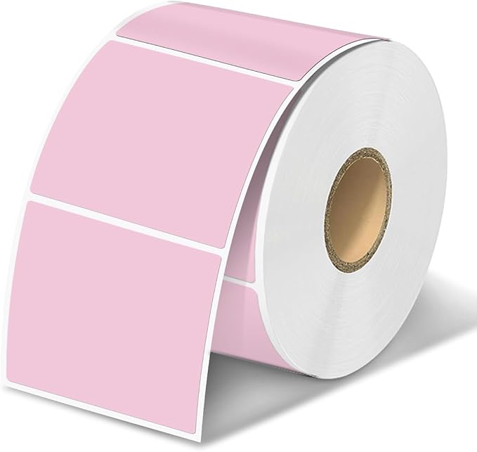 Square Thermal Label Stickers, 2"x2" (50.8mm x 50.8mm) Compatible with Multiple Thermal Printers Self-Adhesive Square Direct Strong Adhesive Thermal Labels, Pink, 500 Sheets/Roll