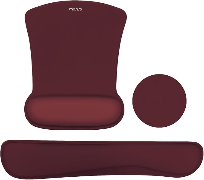 MOSISO Wrist Rest Support for Mouse Pad&Keyboard Set, Wine Red | Ergonomic Mousepad&Coaster Non-Slip Base Home/Office Pain Relief&Easy Typing Cushion with Neoprene Cloth&Raised Memory Foam