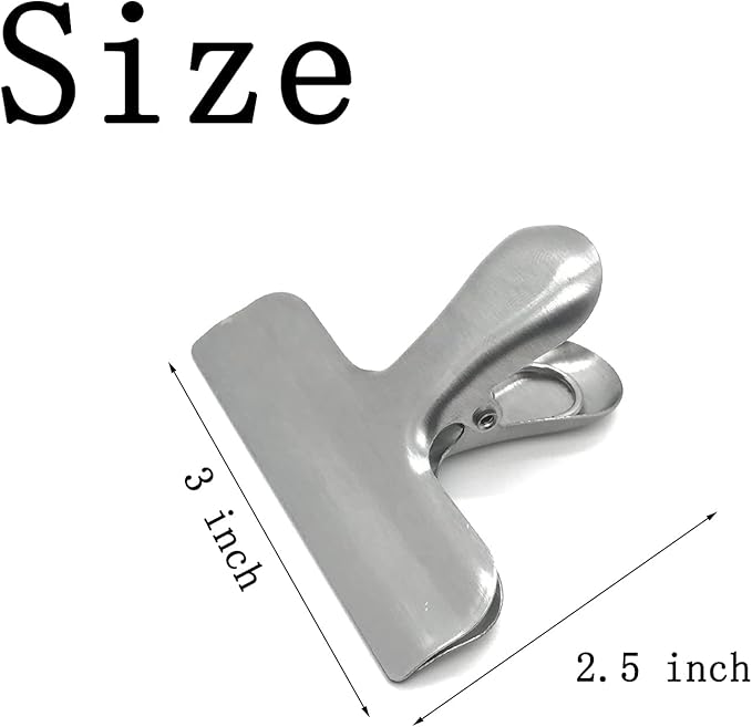 8 Pack Metal Chip Clips, 3 Inch Wide Stainless Steel Heavy Duty Food Bag Clips, Silver