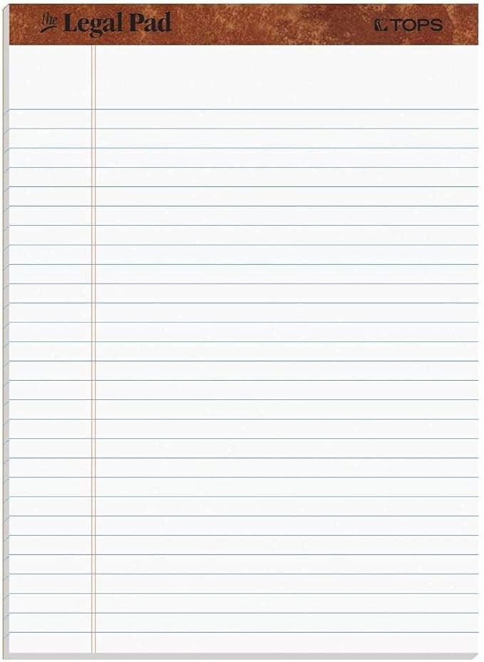 TOPS 8.5 x 11 3/4 Legal Pads, 12 Pack, The Legal Pad Brand, Wide Ruled, White Paper, 50 Sheets Per Writing Pad, Made in the USA (7533)