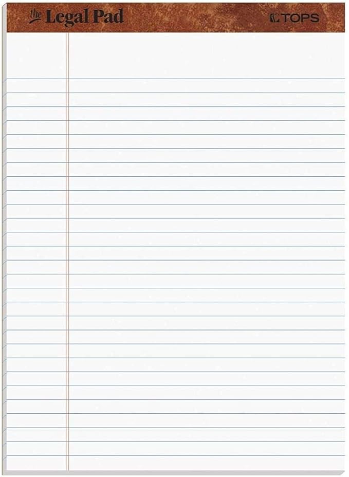 Tops 8.5 x 11 3/4 Legal Pads, The Legal Pad Brand, Wide Ruled, White Paper, 50 Sheets Per Writing Pad, Made in the USA (7533) 12 Count (Pack of 6)