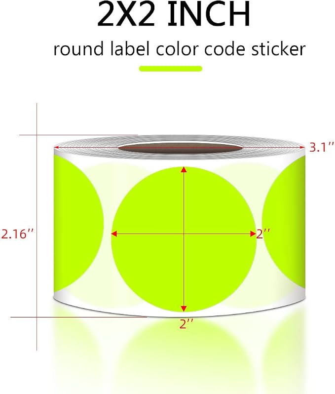 PARLAIM 2”Color Coding Labels Stickers,500PCS Round Adhesive Circle Dot Stickers for Inventory Fluorescent Yellow