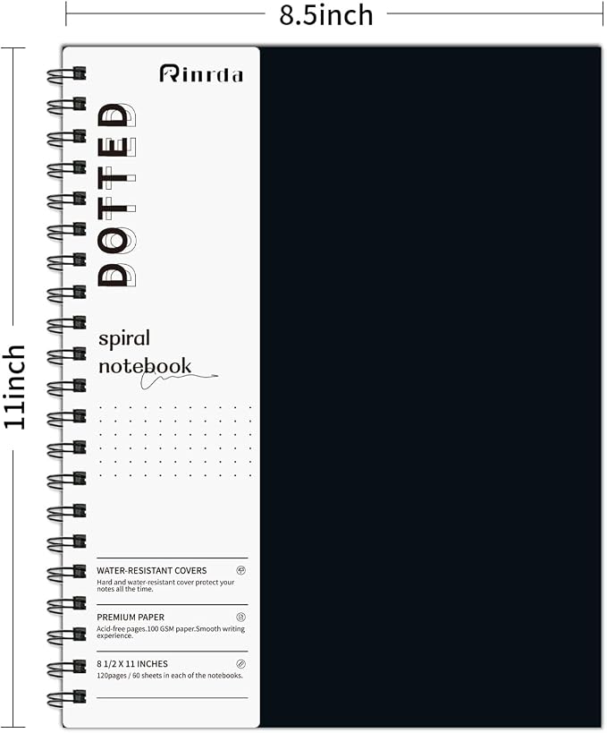 Dotted Journal Spiral Notebook 8.5" x 11"-4 Pack Dot Grid Notebook Hardcover Notebook 120 Pages 100 GSM Thick Dotted Paper Notebook Hardcover Journal for School, Office, Artist | 4 Pack Dot Grid Notebook Hardcover Notebook Thick Dotted Paper Notebook H...