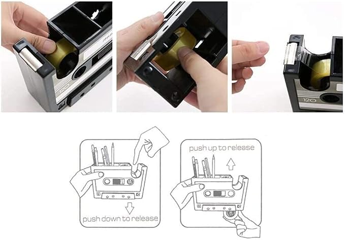 Cassette Tape Dispenser Pen Holder Vase Pencil Pot Stationery Desk Tidy Container Office Stationery Supplier Gift (Blue)