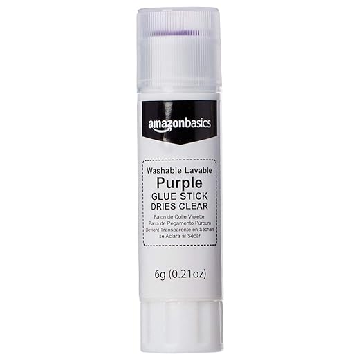 Amazon Basics Purple Washable School Glue Sticks for Classroom Supplies and DIY Art, Dries Clear, 0.21 oz Stick, 4-Pack