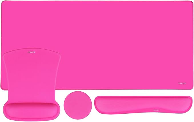 MOSISO Keyboard Mouse Pad Set, Large Gaming Mousepad&Keyboard Wrist Rest | Mouse Wrist Rest&Coaster, Ergonomic Non-Slip Mousepad&Easy Typing Cushion with Memory Foam for Home Office, Bright Rose