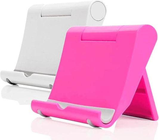 Cell Phone Stand 2 Pack, Desktop Holder for Phones & Tablets (2, Pink+White)