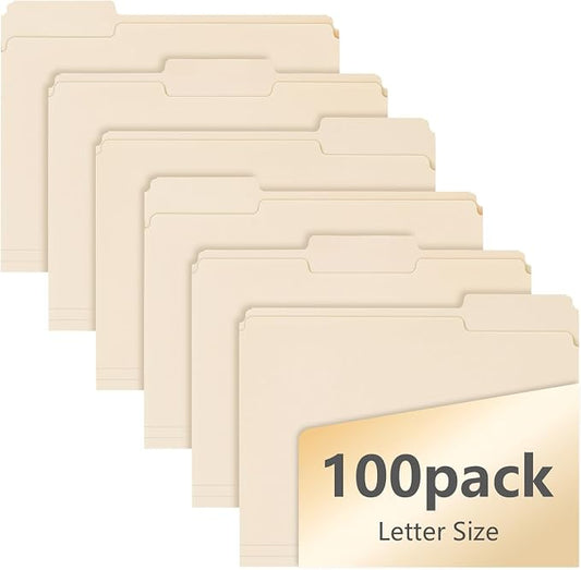 100 Pack Manila File Folders, 1/3-Cut Tab, Assorted Positions, Letter Size, 8.5x11 inches, Easy Labeling & Organization, Office Supply, School, Home,Business, Class,Document Filing