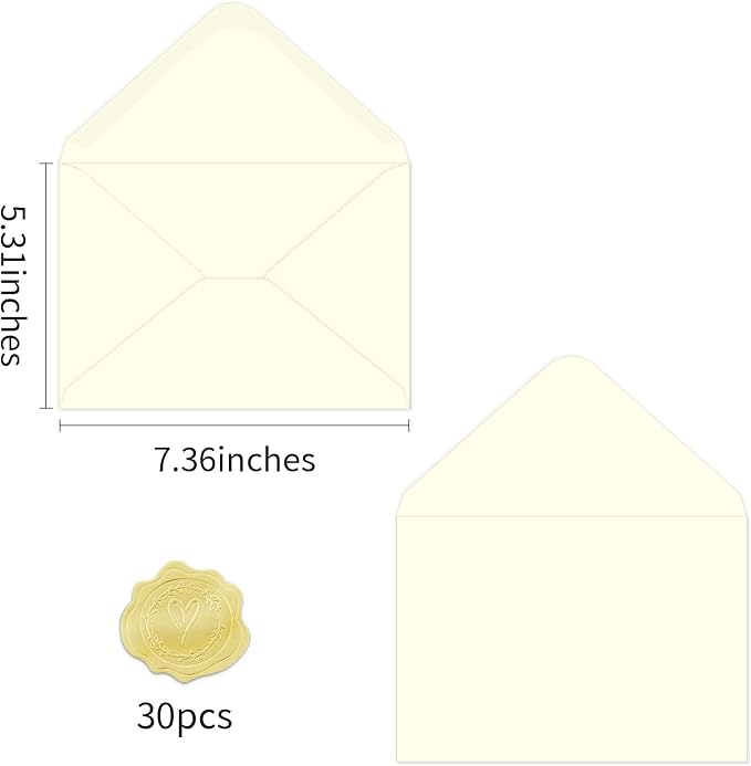 A7 Envelopes 30 Pack Cream 5x7 V Flap Thick Invitation Envelopes | 150gsm,for 5x7 photos,cards,wedding,birthday,graduation,party,announcements,baby shower,holiday mails,with Stickers