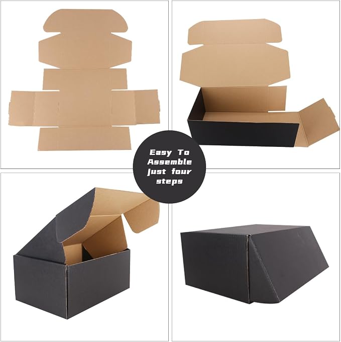 12"x9"x4"Shipping Boxes,10Pcs Black Corrugated Cardboard Boxes. | Come with 10 Thank You Stickers,Suitable E-Commerce Packaging, Shipping Packaging etc.