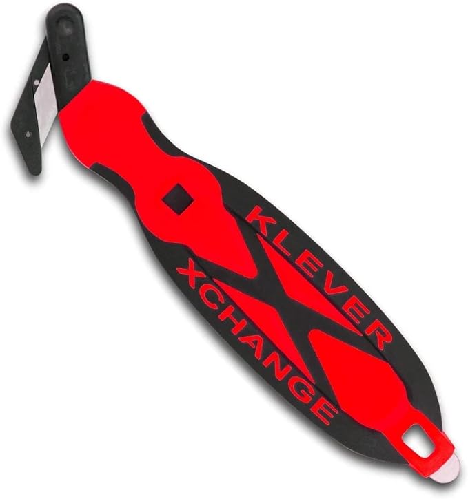 XChange Box Cutter, Klever Kutter Package Opener Wide Cut Head, Ergonomic Soft Touch Handle Utility Knife, Cuts Thicker Substrates, Boxes, Film, Tape and More, Red, 10 Pack (KCJ-XC-30R)