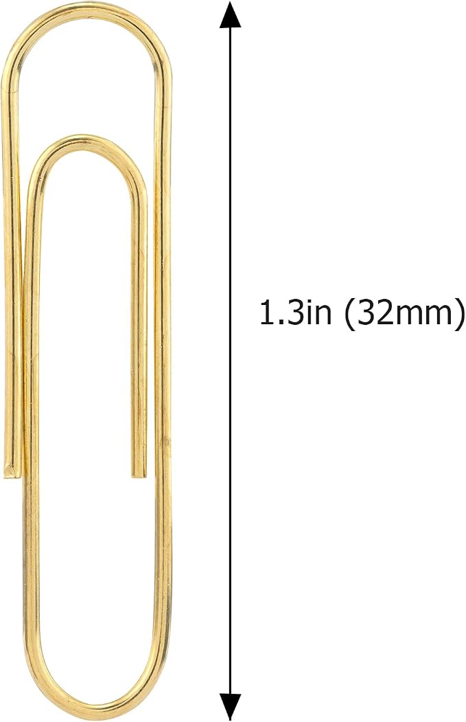 FUDAO FAMILY Medium Paper Clips, 200-Count, Paperclips, Gold Paper Clips, 1.3 Inch (32mm) Paper Clip (Pack of 2)