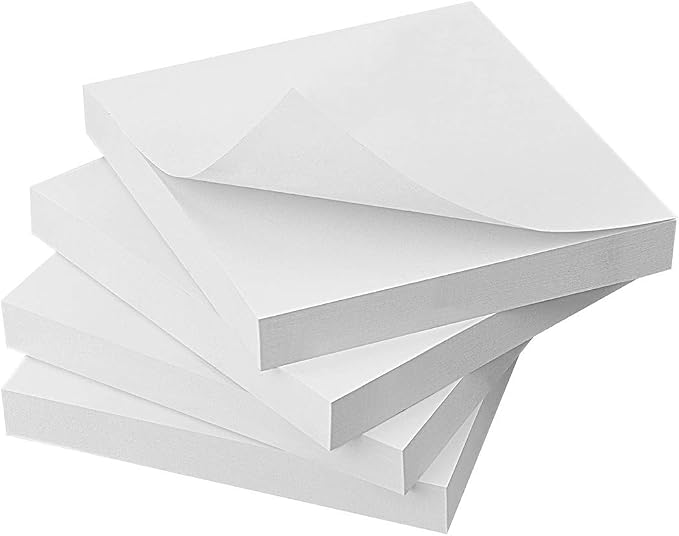 ZCZN White Sticky Notes,3 x 3 in,100 Sheets/Pad,4 Pads/Pack