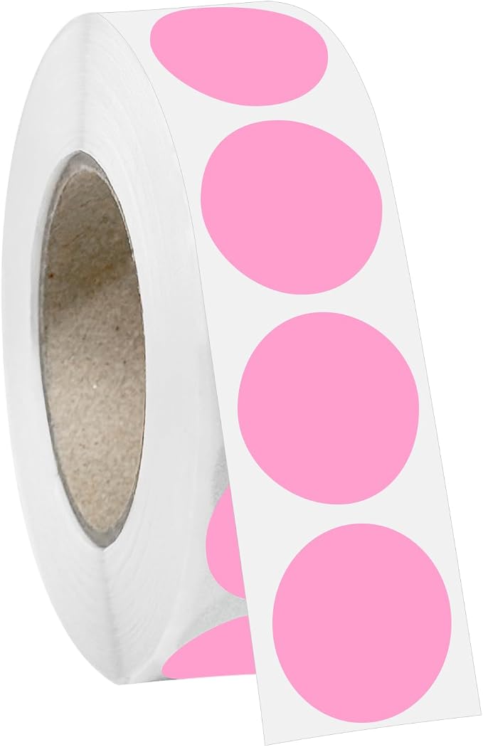 1000 PCS 3/4" Pink Dot Stickers Round Circle Coding Labels | Used for manual labor in kindergartens, garage yard price sales, organizing activity color groups,marking spice bottles