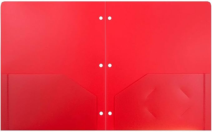 JAM PAPER Heavy Duty Plastic 3 Hole Punch Pocket Folders - Extra Tough School Folders - Red - 6/Pack