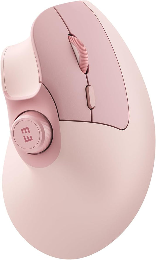 seenda Ergonomic Mouse Wireless, MOU-302 Bluetooth Vertical Mouse Rechargeable, Optical Mice with 1000/1600/2400 DPI, Volume Knob, 3 Multi-Device Connectivity for Computer/PC/Laptop/Mac, Pink