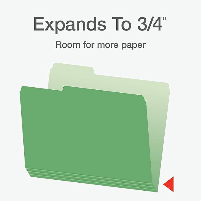 Pendaflex File Folders, 100 Pack, Letter Size (8.5" x 11"), 3 Tabs, Durable Paper, 5 Colors: Blue, Green, Red, Yellow, Orange, Coding for School, Office & Home Document Organization