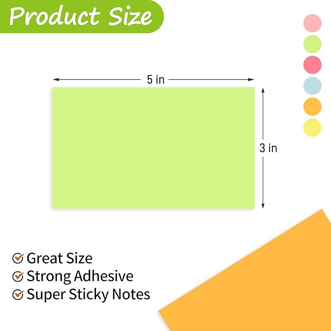 960 Sheets 3 in x 5 in Large Sticky Notes, 76 x 127 mm 6 Pads Assorted Self-Stick Pads for Notebook,Office,School and Home,80 Sheets/Pad (12 Pads Brillant)