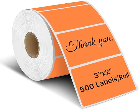 iEager 3" x 2" Thermal Labels, Rectangle Thermal Printer Stickers, Self-Adhesive Durable Sticker with Perforation Line, 500 Labels/Roll, Orange