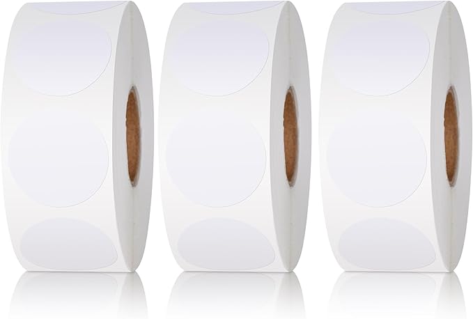 Hoewina 3000 Pcs White Dot Stickers, 3/4" Label Sticker Round White Coding Labels Circle Dots Labels Circle Stickers for Office,Classroom,Family（1000 Labels/Roll）