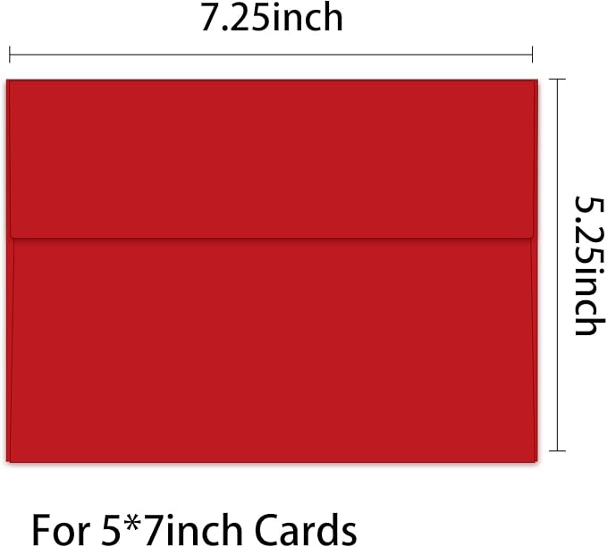 100 Packs Red 5x7 Envelopes, A7 Envelopes for Card Invitation | 120gsm envelopes, 5.25x7.25 inch fits 5x7 cards, peel & press, for weddings/cards/baby shower/photos/graduation/postcards