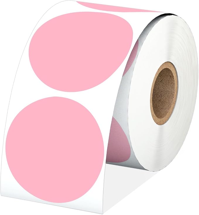 2" Pink Circle Direct Thermal Labels, Self-Adhesive Round Direct Thermal Stickers, Multi-Purpose Roll Sticker Labels for DIY Logo Brand Design, QR Code, Name Tag(1 Roll, 750 Labels)