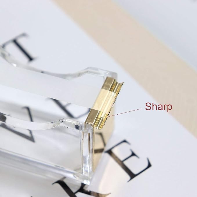 MultiBey 1-Inch Core Clear Acrylic Gold Tape Dispenser Stapler Scissors Set | Clear Acrylic Gold Set with Tape 24/6 Rose Gold Staples, Acrylic Scissors Stationery Desk Stapler Office Supplies
