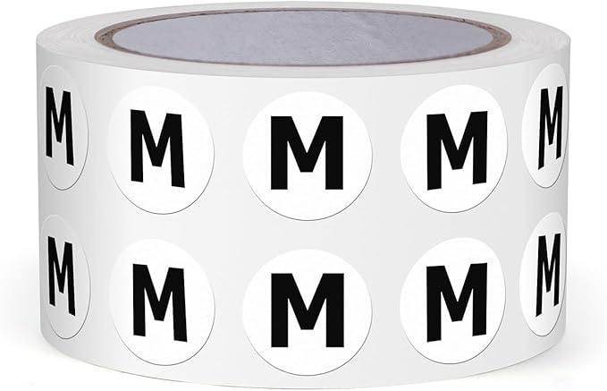 Letter M Stickers 0.5 Inch Vinyl Round Alphabet Label 1000 PCS | Self-Adhesive, Removable, Waterproof, Circle Capital Dots Tags, for Home Office Inventory Classroom