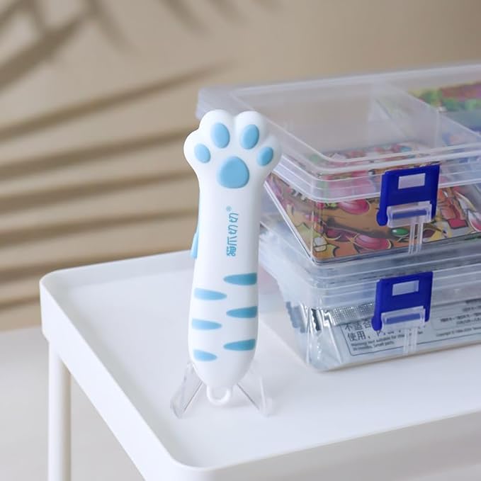 Cat Paw Box Cutter Retractable with Cat Paw Handle, Multifunctional Knife Set (Blue)