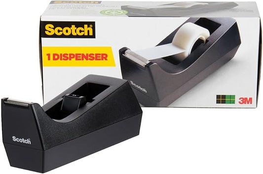 Scotch C-38 Desktop Tape Dispenser, Black, 1-Inch Core, Weighted Non-Skid Base