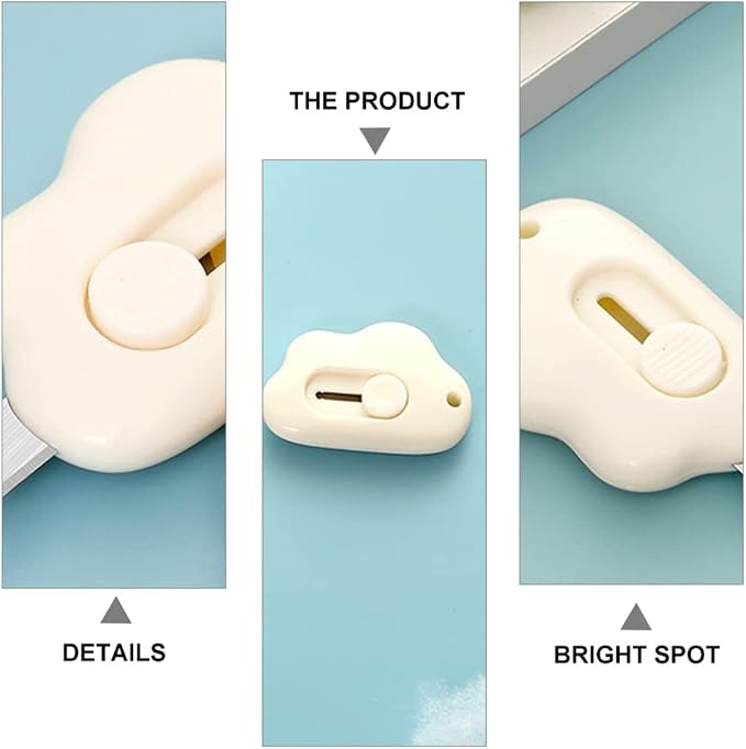 DOITOOL Mini Art Knife 3-Pack Retractable Utility Cutter with Cloud Shape Design Compact Letter Opener Safety Box Cutter for Office and Home Use