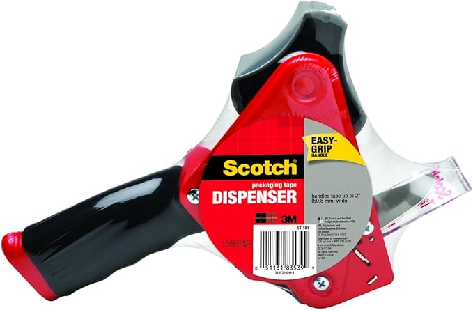 Scotch Packaging Tape Dispenser Holds up to 2 Wide (ST-181) Red, Metal, Plastic