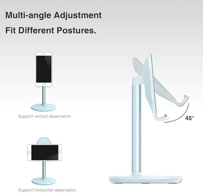 Bright Stone Phone Stand for Desk, Adjustable Cell Phone Holder for Desk, Compatible with 4"-12.9" Phones/Tablet/iPhone/iPad/Switch (Blue)