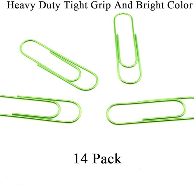 HAHIYO Paperclips 4 inch (100mm) Extra Large Paper Clips Sturdy Bright Green Vinyl Coated Prevent Scratching Tearing The Pages for Bookmark Organize Home Office School 14 Pack