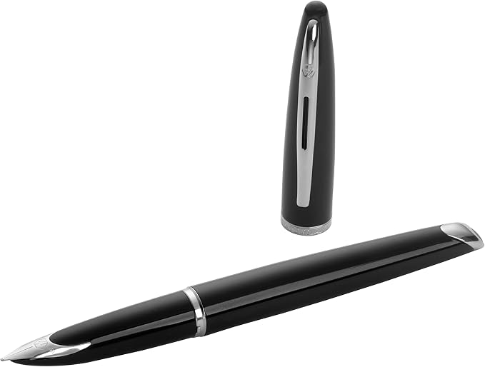 Waterman Duofold Centennial Fountain Pen, Classic Black with Gold Trim, Medium Solid Gold Nib, Black Ink and Convertor, Premium Gift Box