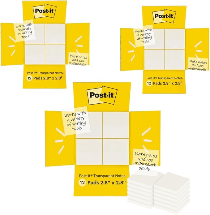 Post-it® Transparent Notes 600-TRSPT-SIOC, 2-7/8 in x 2-7/8 in (73 mm x 73 mm) - (3 Pack)