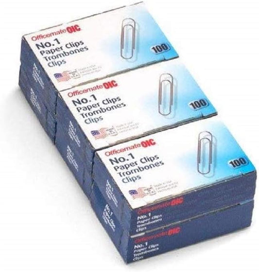 Officemate No.1 Smooth Paper Clips, Pack of 6 Boxes of 100 Clips Each, 600 Clips Total (99911)