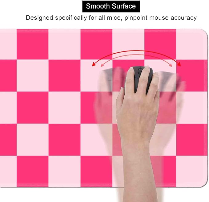 Hot Pink Cool Large Gaming Mouse Pad XL, Aesthetic Checkered Desk Pads, Computer Extended Mouse Pad Girly Women Design Kids Girls Teen Pretty Modern Decorative Art Office Mousepad for Laptop