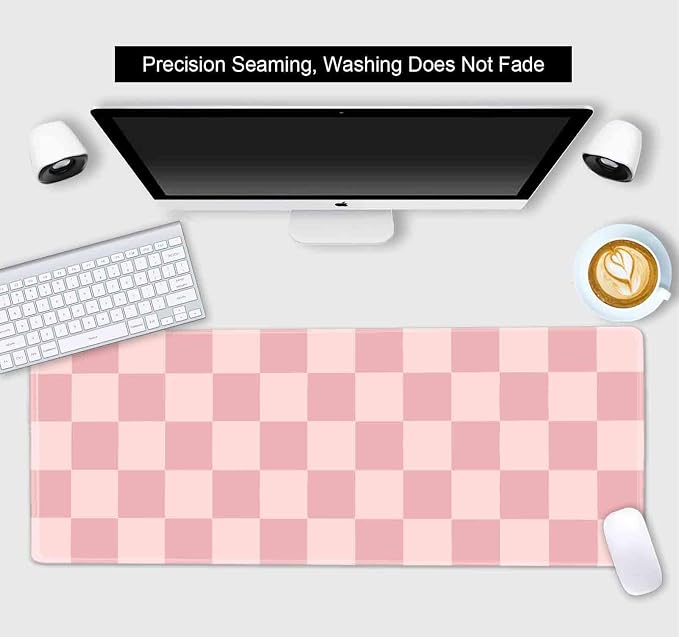 Pastel Pink Desk mat, Checkered Pattern Extra Large Mouse Pad, Desk Protector Pad, Writing Mat for Work Home Decor, Non-Slip Rubber Gaming Mouse Pads for Computer Laptop, 31.5 X 11.8 in